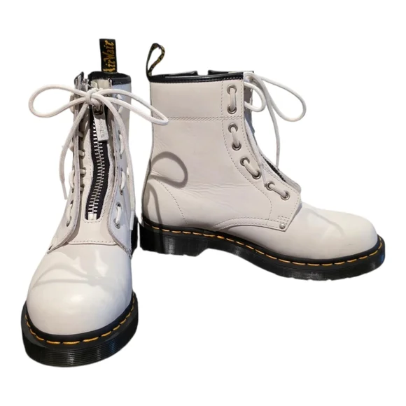 Dr. Martens White‎ Zip-Up Leather Lace Up Hiking Combat Boots Women's Size 9 US - Picture 3 of 12